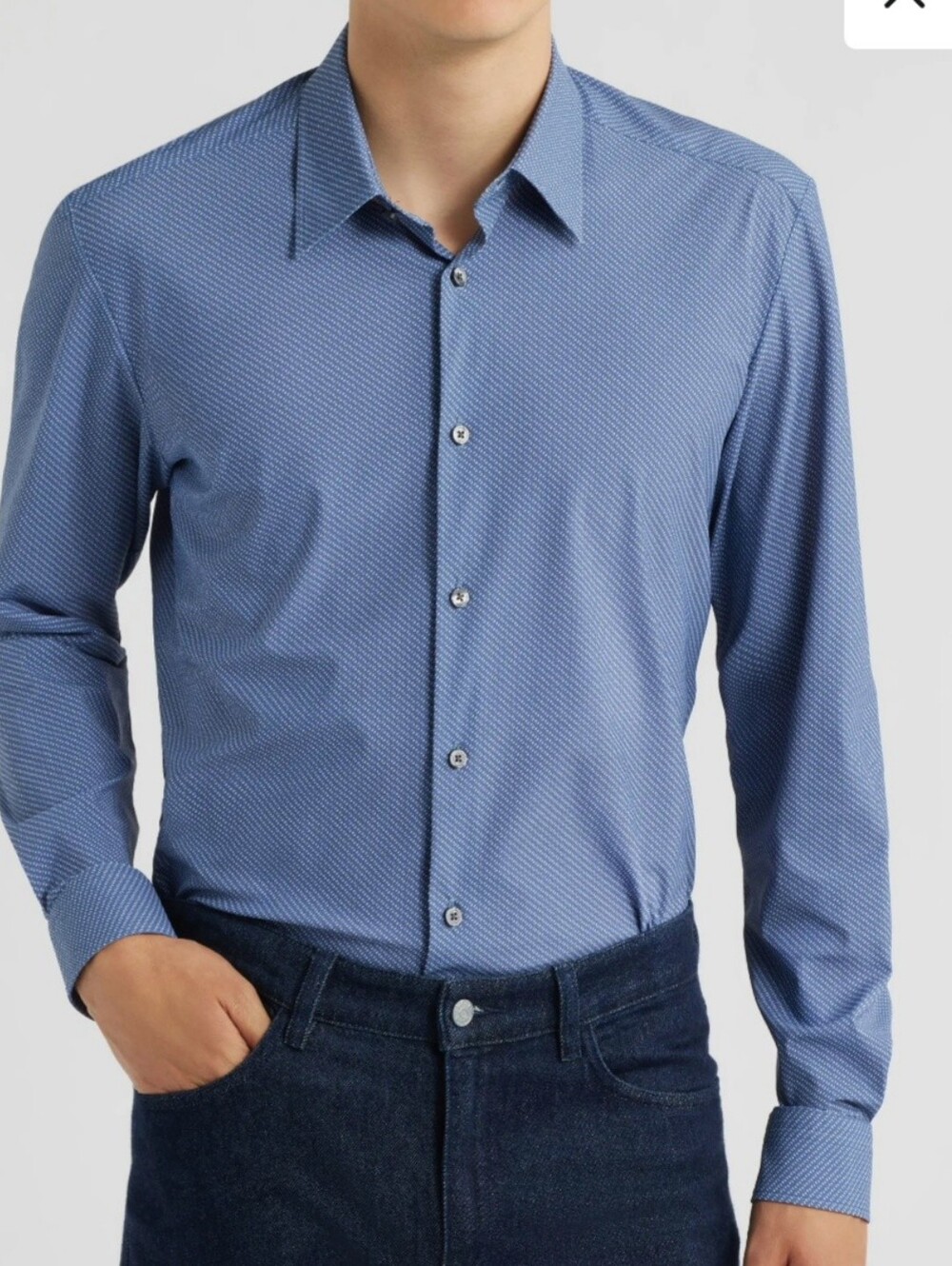 BOSS Men's Blue Micro-Pattern Dress Shirt